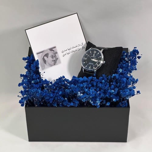 بوكس ساعة رجالية بالورد المجفف