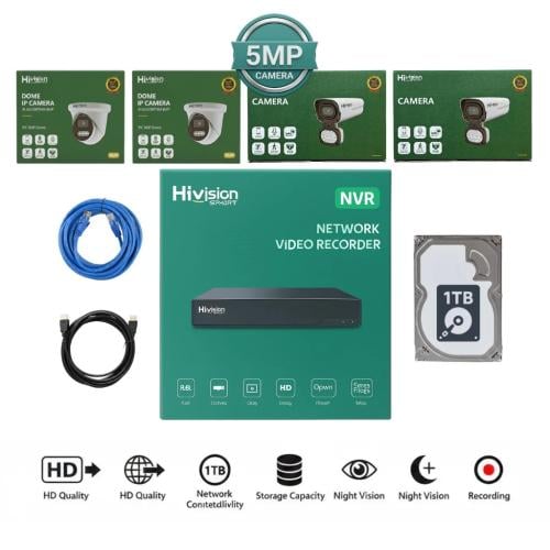 Hivision باقة 4 كاميرات مراقبة خارجي وداخلي صوت اق...