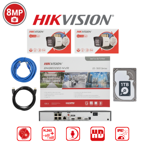HIKVISION IP باقة 2 كاميرات مراقبة خارجية بدقة 8mp...