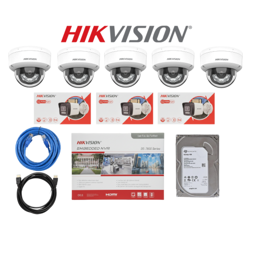 HIKVISION IP باقة 8 كاميرات مراقبة خارجي وداخلي بدقة 6mp شامل ملحقاتها