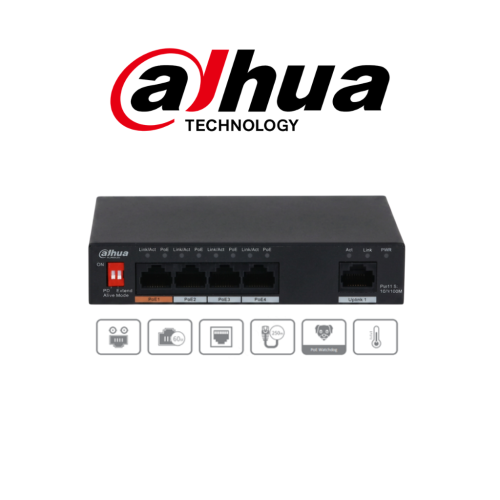 سويتش Dahua صناعي 4 منافذ PoE مُدار PFS4206-4P-120...