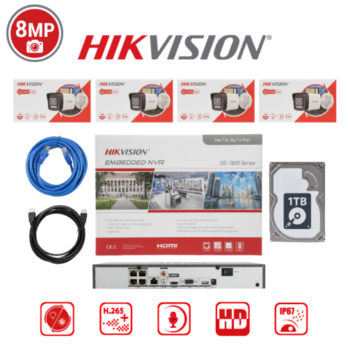 HIKVISION IP باقة 4 كاميرات مراقبة خارجية بدقة 8mp...