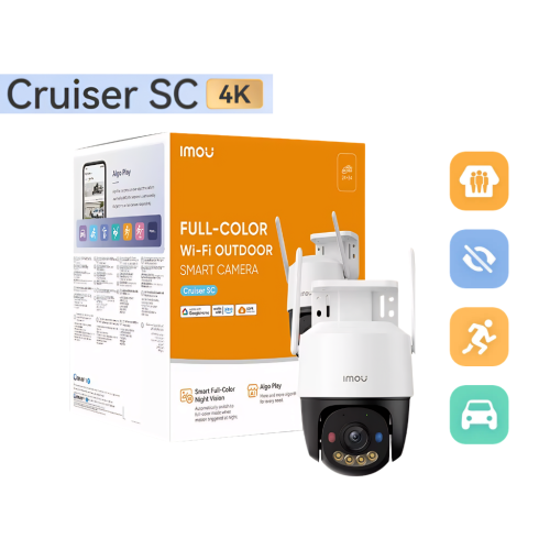 IMOU cruiser sc outdoor surveillance camera equipped with Power Poe Wi-Fi smart feature with 8MP 4K resolution and 360-degree move...