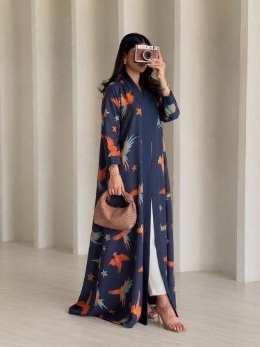 Colorful summer abaya with lightweight fabric and a matching headscarf of the same material