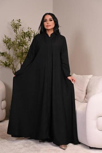 عبايه دبل كلوش ساده مع طرحه قماش سوبر ندى كوري