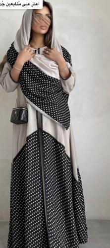 عبايه قماش كريب أندونيسي مع شيفون منقط مع طرحه من...