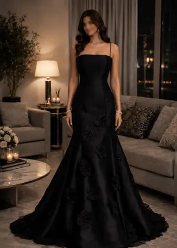Luxury black evening dress with a straight cut and...