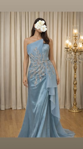 Sky blue one-shoulder evening dress with luxurious...