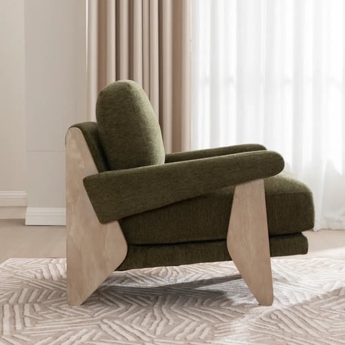 كرسي كتان بذراعين وخشب سويدي - 76x95x83 سم