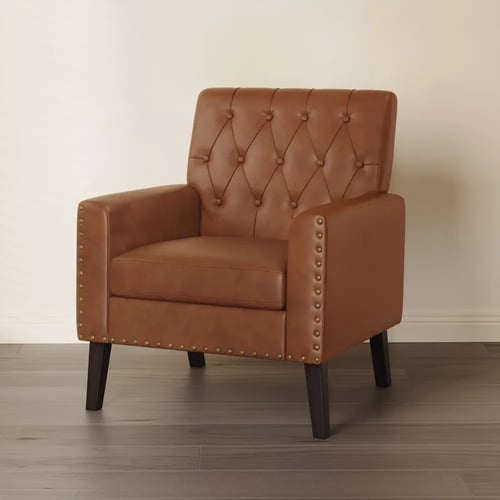 كرسي جلد وخشب سويدي - 72x70x85 سم