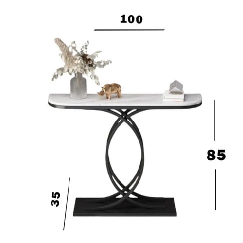 كونسول أنيق بسطح رخامي أبيض وقاعدة الحديد لون أسود...