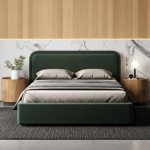 Oak Wood Boucle Bed – Dark Gray