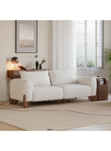 كنب سويدي خشب – قماش بوكليه – أبيض – 180×85×85 سم