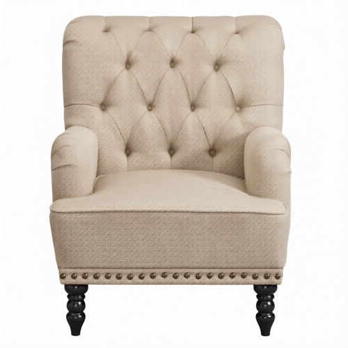 كرسي بذراعين كتان وخشب سويدي - تشيسترفيلد الكلاسيك...