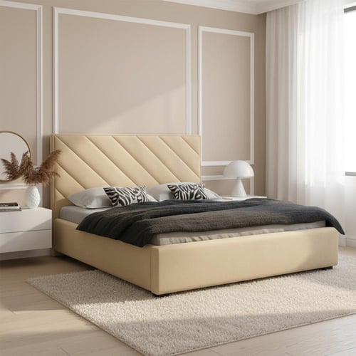 سرير مخمل - خشب سويدي وبلوط - ظهر مستقيم