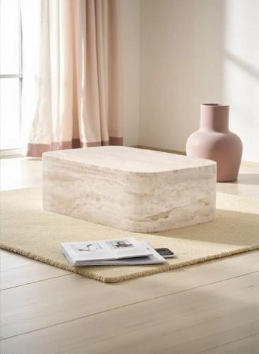 طاولة قهوة رخام ترفنتينو - لون بيج - 120×60×45 سم