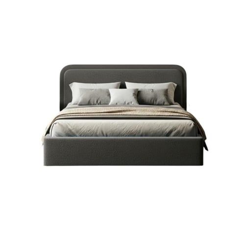 Oak Wood Boucle Bed – Dark Gray