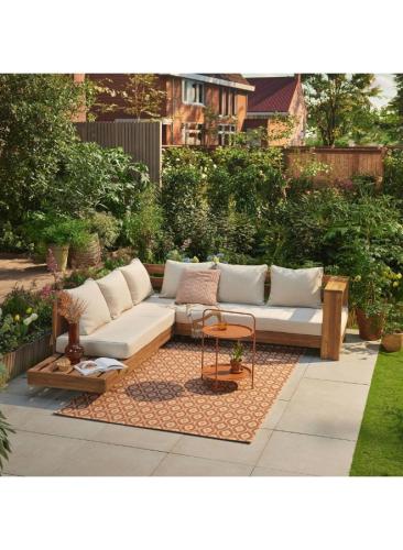 طقم جلسات خارجية كتان وخشب سويدي - أبيض - 250x250x...