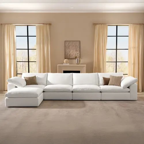 كنب حرف ال كتان وخشب سويدي – أبيض – 350×165×90 سم