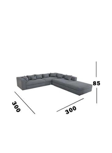 كنب زاوية حرف ال كتان - خشب سويدي - رمادي - 300×90...