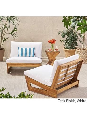 طقم جلسات خارجية مخمل وخشب سويدي - أبيض وبني - 80x...