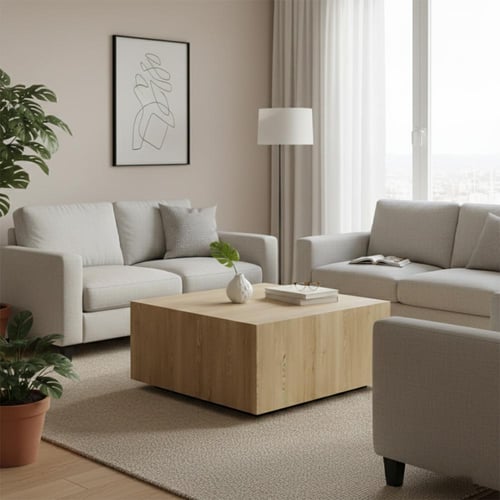 طاولة وسط بيج - خشب بلوط - 105×105×40 سم