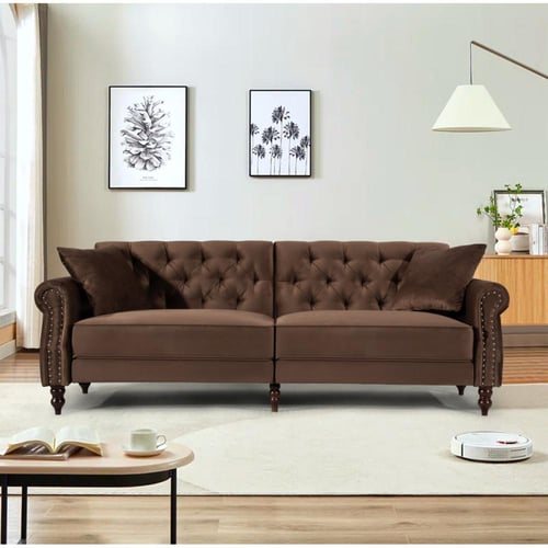 كنب مخمل وخشب سويدي - 223x87x81 سم