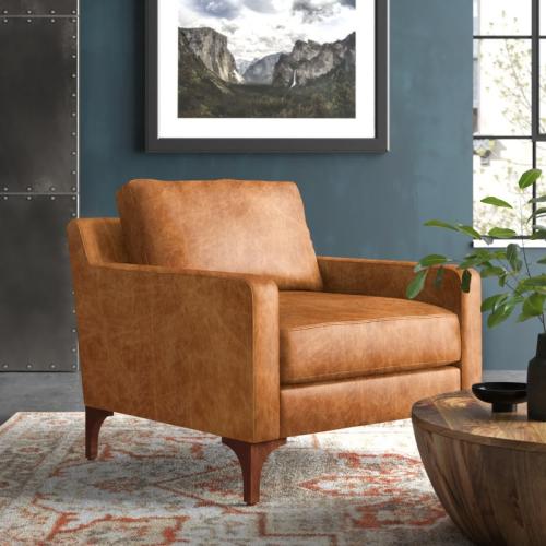 كرسي بذراعين جلد وخشب سويدي - 85×85×83 سم