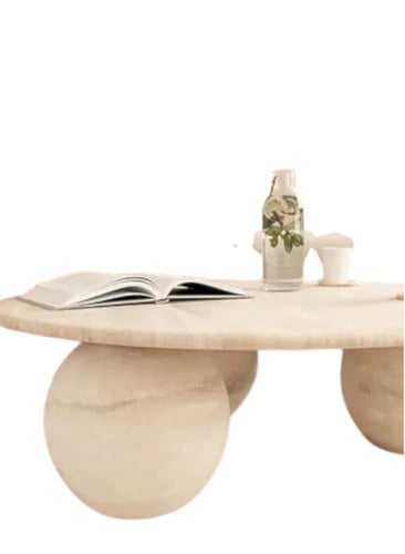 طاولة قهوة رخام ترفنتينو - قواعد كروية - بيج - 42×...