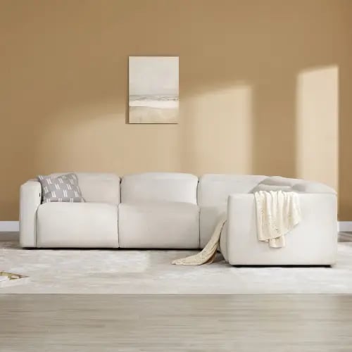 كنبة حرف ال كتان وخشب سويدي - بيج - 318x233x100 سم