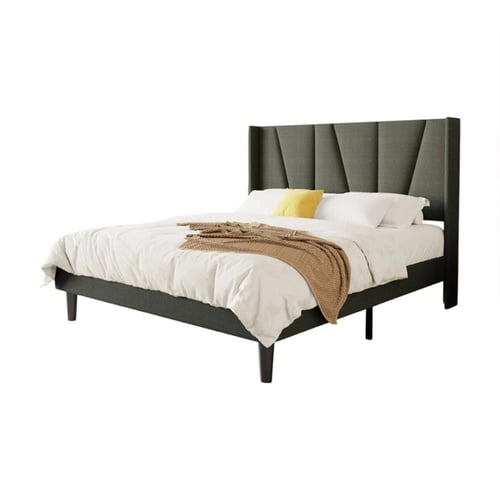 سرير كتان – خشب سويدي – رمادي - ظهر مستقيم