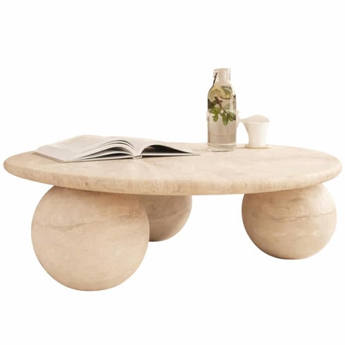 طاولة قهوة رخام ترفنتينو - قواعد كروية - بيج - 42×...