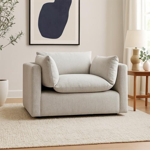 كرسي بذراعين كتان وخشب سويدي - رمادي - 120x85x80 س...