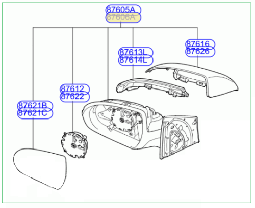 مراية جانبية يمين هونداي اكسنت 2021-2018 اصلي وكال...