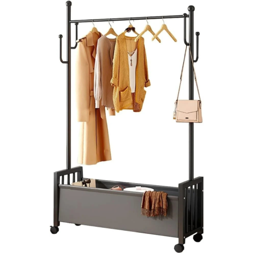 استاند تعليق ملابس بسلة سفلية جلد أسود