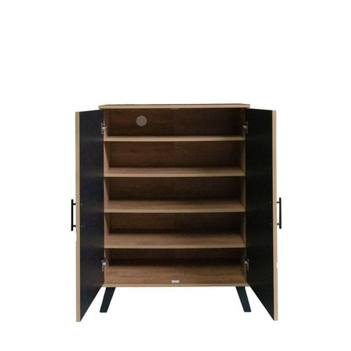 خزانة احذية بابين خشب ماليزي 5 أدوار - بيج واسود