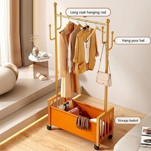 استاند تعليق ملابس بسلة سفلية جلد أسود