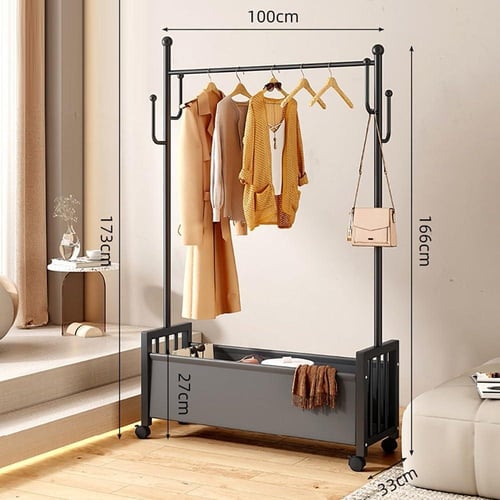 استاند تعليق ملابس بسلة سفلية جلد أسود