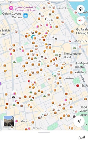 18 قائمة على خرائط قوقل لمدينة لندن ( بدون الجداول...