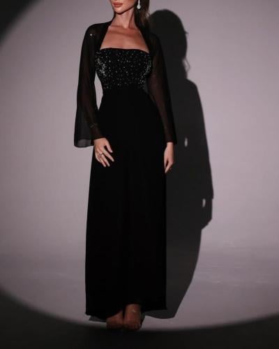 فستان سهره اسود مطرز يدوي على السدر