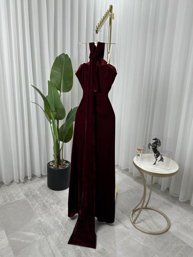 فستان سهره مخمل برغندي