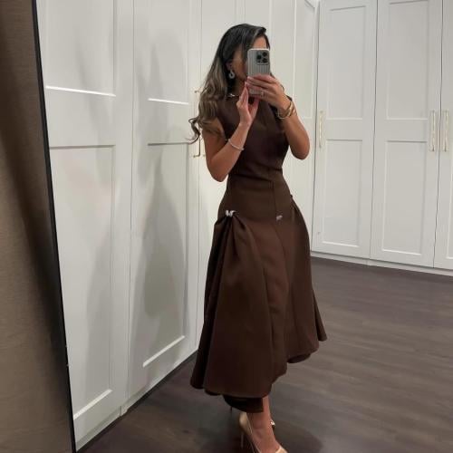 فستان ناعم اكمام كت (5الوان)