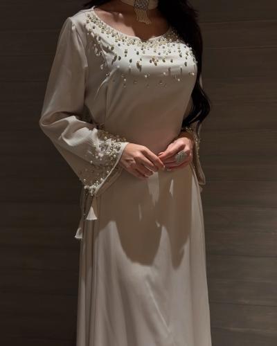 فستان ناعم بيج باكمام