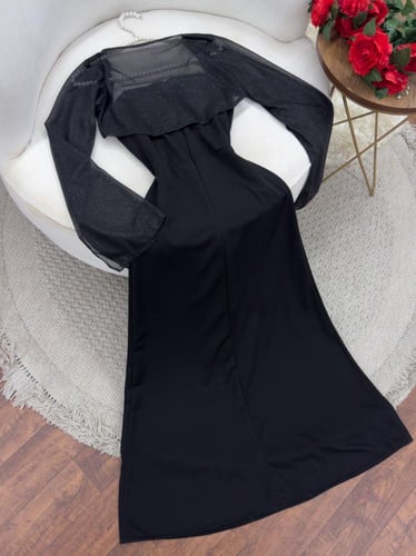 فستان سهره اسود مطرز يدوي على السدر