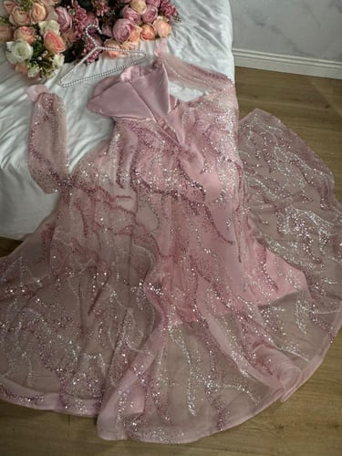 فستان سهره وردي دبل كلوش