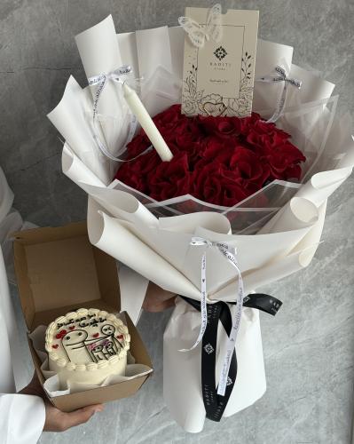 بوكيه الحُب مع كيك لنش بوكس