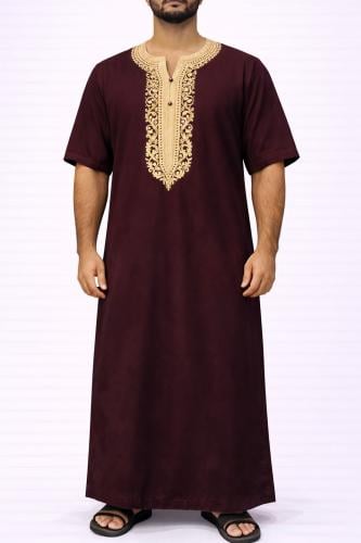 ثوب مغربي بني غامق كم قصير