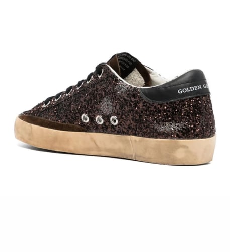 Golden Goose Super-Star in brown glitter with blac...