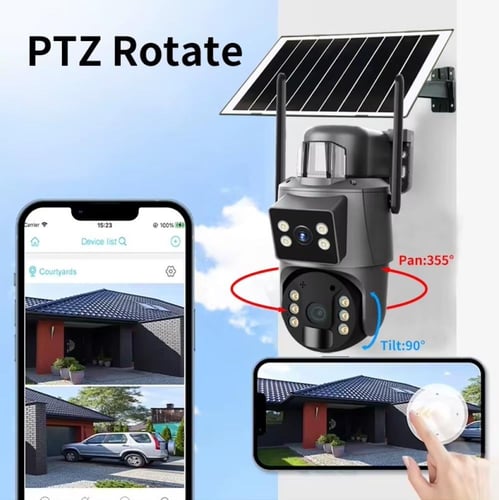 كاميرا مراقبة بالطاقة الشمسية بعدستين ثابتة ومتحرك...