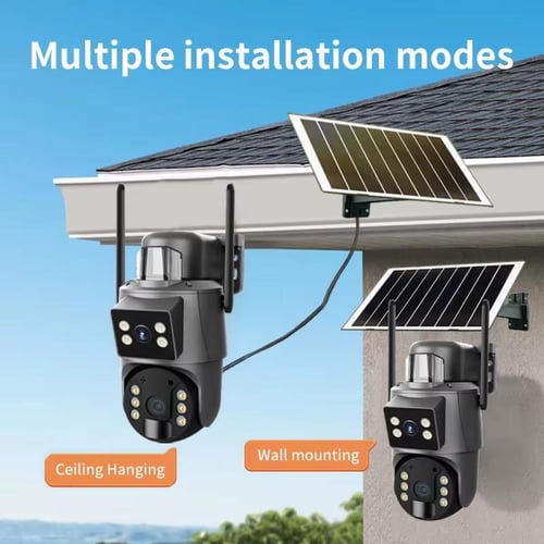 كاميرا مراقبة بالطاقة الشمسية بعدستين ثابتة ومتحرك...